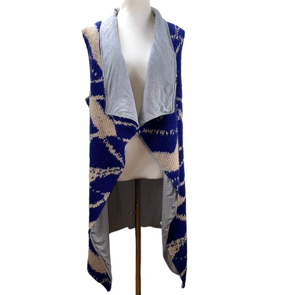 Anthropologie Tabitha Purple Abstract Long Sleeveless Cardigan Cardi Coat Vest - Picture 2 of 12